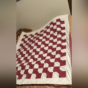New finished homemade patchwork hand sewn lap quilt, 47” x53.5”